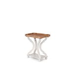 French country rectangular side table with carved wood legs and lower shelf, rustic accent table for weddings and event lounges