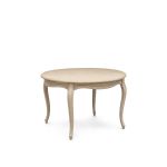 Paris round dining table with carved legs and light finish, elegant vintage-style event dining table for weddings and receptions
