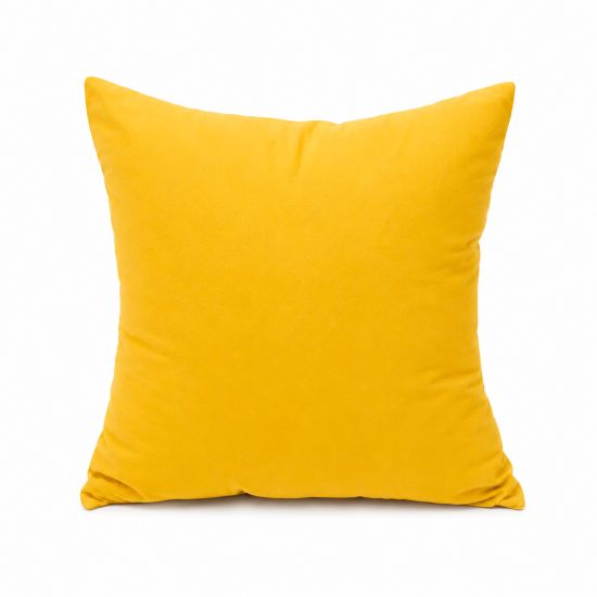 Solid bright yellow throw pillow with smooth fabric look, bold accent cushion for modern event lounge décor and color-themed styling.