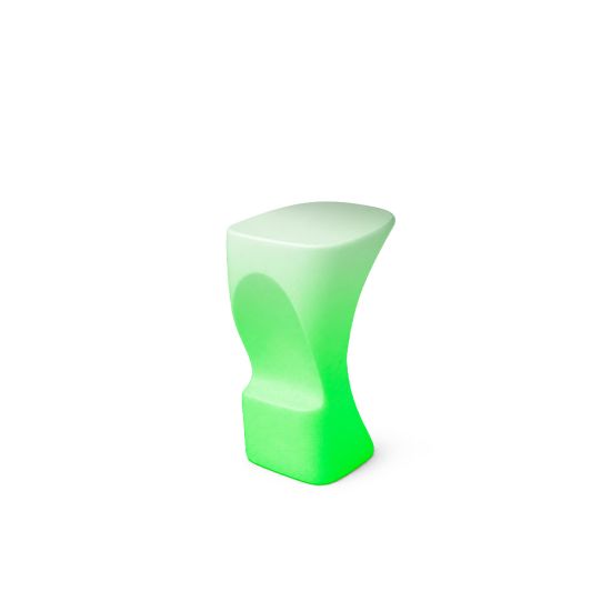 Green South Beach Glow LED bar stool with curved translucent body and backless design, glowing event-height seating.