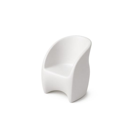 White South Beach modern accent seat with curved back and open base, sleek lounge seating rental for weddings, parties, and events.