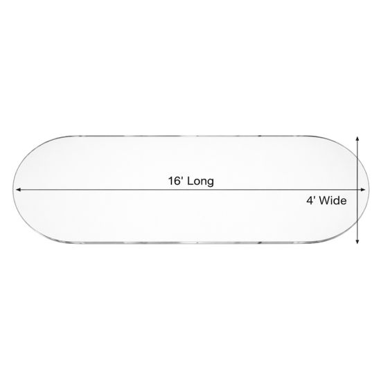 Reflection 16 ft oval dining table with white top and silver trim, modern base design for elegant weddings and formal event settings