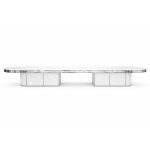 Reflection 16 ft oval dining table with white top and silver trim, modern base design for elegant weddings and formal event settings