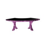 Reflection Serpentine pink table with black curved top and pink legs, statement serpentine dining table for modern events and luxury rentals.