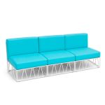 Modern 3-piece modular lounge sofa with white wire frame and turquoise cushions