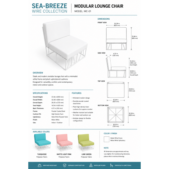Modern 3-piece modular lounge sofa with white wire frame and turquoise cushions