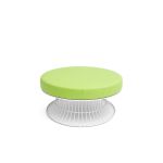 Modern round lounge ottoman with white wire base and lime green cushion