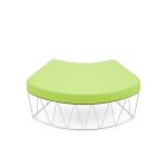 Modern serpentine ottoman with white wire frame and lime green cushion