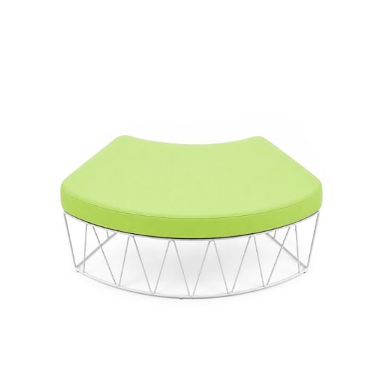 Modern serpentine ottoman with white wire frame and lime green cushion