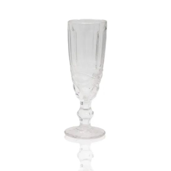 Bella clear champagne flute with textured glass and short stem, elegant event glassware for weddings and toasts, supplied in racks of 36.
