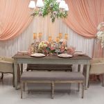 Sandstone rectangular dining table with simple straight legs, classic event dining table for weddings, banquets, and receptions