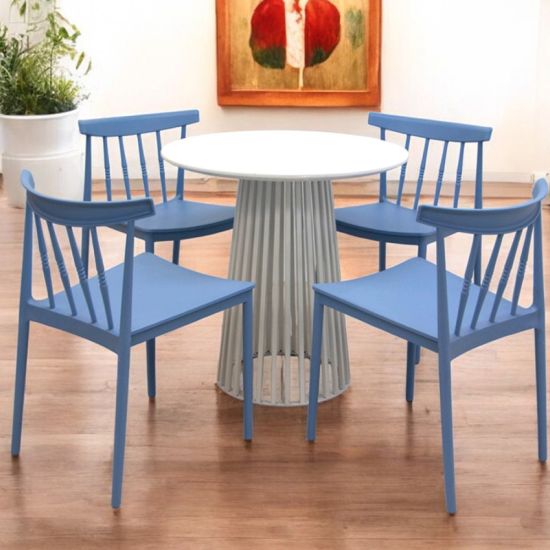 Blue South Side chair with slatted back and simple modern frame, colorful event seating for weddings, parties, and dining setups