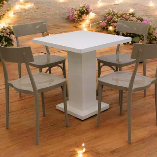 Taupe Venus chair with slim modern frame and simple backrest, neutral event dining chair for weddings, banquets, and receptions