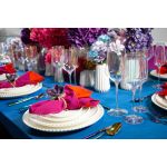 Iridescent champagne goblet with rainbow sheen and ribbed bowl, elegant event glassware for weddings and toasts, supplied in a rack of 36.