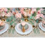 Mint green champagne flute with slender stem and tinted base, elegant glassware for weddings, showers, and event bar service, rack of 16.