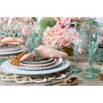 Mint green champagne flute with slender stem and tinted base, elegant glassware for weddings, showers, and event bar service, rack of 16.
