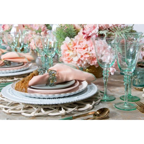 Mint green champagne flute with slender stem and tinted base, elegant glassware for weddings, showers, and event bar service, rack of 16.