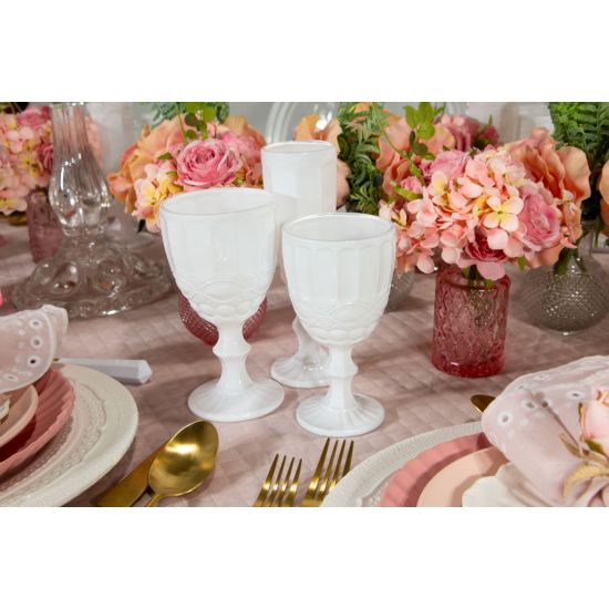 Bella white water glass with opaque textured bowl and short stem, stylish glassware for receptions and dinner tables, rack of 25.