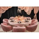 reflection armchair with curved backrest, pleated side detailing, and sleek silver mirrored legs, designed for luxury lounge and event seating.