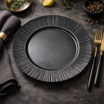 Black textured charger plate with decorative ridged rim