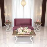 French country rectangular side table with carved wood legs and lower shelf, rustic accent table for weddings and event lounges