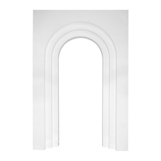Large white arched panel backdrop with layered arch outline and smooth matte finish, modern ceremony arch for weddings and event décor.