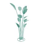 Light green metal palm leaf floor sculpture with tall stems and multiple leaves, tropical event décor accent.