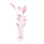 Pink metal palm leaf floor sculpture with tall stems and multiple leaves, modern tropical event décor accent.