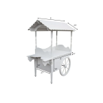White vintage-style wagon cart with canopy roof and large wheels, deluxe display or dessert cart.