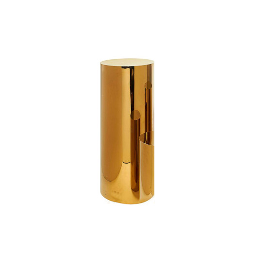 Tall gold mirrored cylinder pedestal with reflective finish, 48-inch display stand for weddings, corporate events, and decor displays.