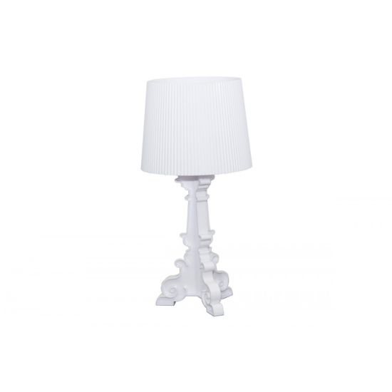 Large white Colosseum table lamp with pleated shade and ornate sculpted base, elegant accent lighting for weddings and event lounges.