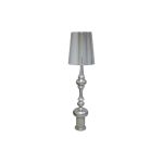Tall silver Glam table lamp with tapered shade and stacked sculpted base, sleek accent lighting for modern events and lounge décor.