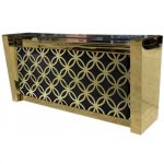 Art-Deco gold-metal front event bar rental unit with bold black geometric paneling “Reflection Bar 8′ Art Deco Extravaganza Gold-Black”