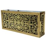 Gold-metal front “Reflection Bar 8′ (Dior) Gold” rental bar unit with sleek high-gloss finish for luxury event setups.