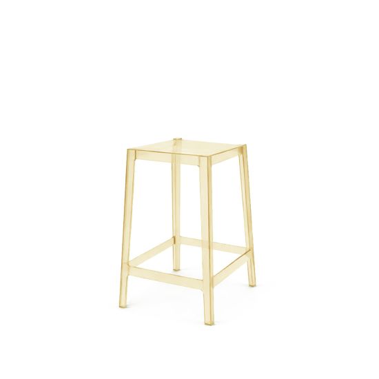 Ghost barstool without backrest made of transparent acrylic with square seat and modern clear frame for bar and event seating