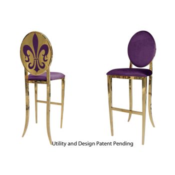 Fleur-de-lis Barstool Gold Chusion Eggplant