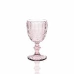 Bella pink water glass with textured bowl and short stem, stylish glassware for receptions, dinners, and event table settings, rack of 25.