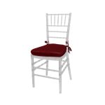 Clear resin Chiavari chair with Brick cushioned seat, spindled backrest and slim frame for elegant event seating