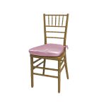 Gold resin Chiavari chair with Light Pink  cushion seat, spindled high back and slim four-leg frame, elegant event seating
