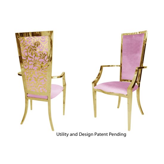 Gold metallic Botanical Gardens armchair with light pink cushion for luxury event seating