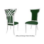 Silver metal Celine banquet chair with Emerald Green upholstered seat cushion for luxury event seating