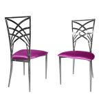 Silver metal Cleopatra armless event chair with Magenta upholstered seat cushion