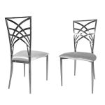 Silver metal Cleopatra armless event chair with White upholstered seat cushion