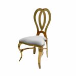 Gold metal event chair with heart-shaped double-oval backrest and White upholstered seat cushion