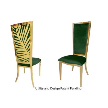Palm Leaf Chair Gold Cushion Emerald Green