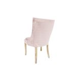 Isabella dining chair with rose gold upholstered seat and curved high back, natural wood legs, modern seating for weddings, parties, and events.