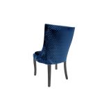 Black-leg Isabello chair with Royal Blue velvet cushioned seat and tall modern backrest, premium event dining seating