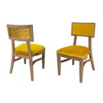 gold-finish Sedia Nova Natural event dining chair with Yellow upholstered seat cushion