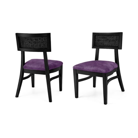 Siena chair with woven cane backrest panel, upholstered seat and solid wood frame with curved legs for elegant event seating