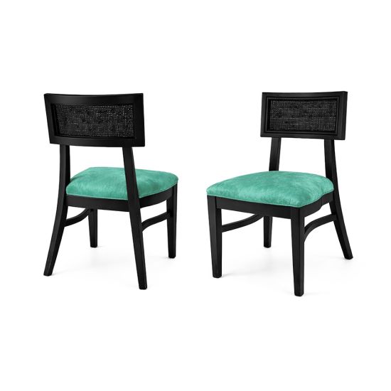 Siena chair with woven cane backrest panel, upholstered seat and solid wood frame with curved legs for elegant event seating